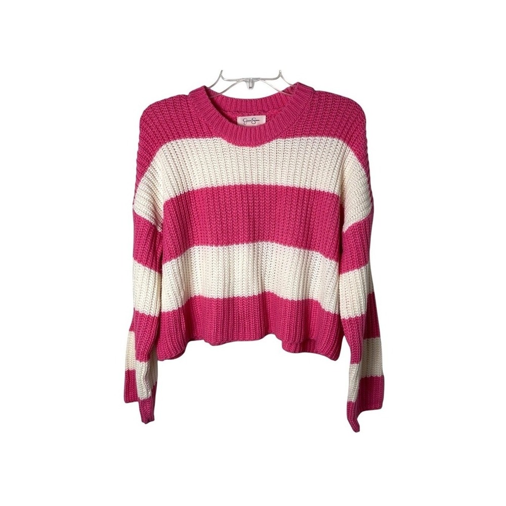 3/$20💥 Jessica Simpson Women's Knit Sweater M Oversized Relaxed Fit Pink Stripe